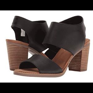 TOMS Black Leather Majorca Cut Out Sandals